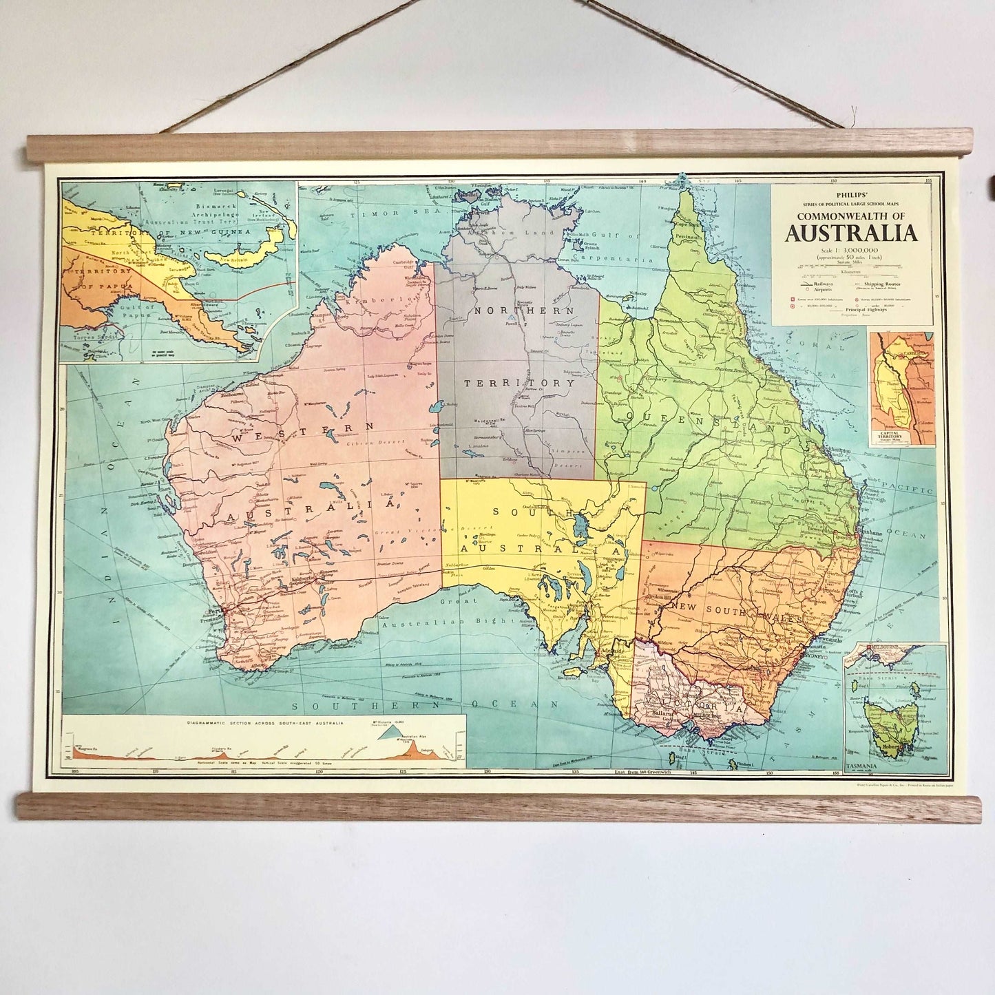 Australia vintage map chart poster print wall hanging