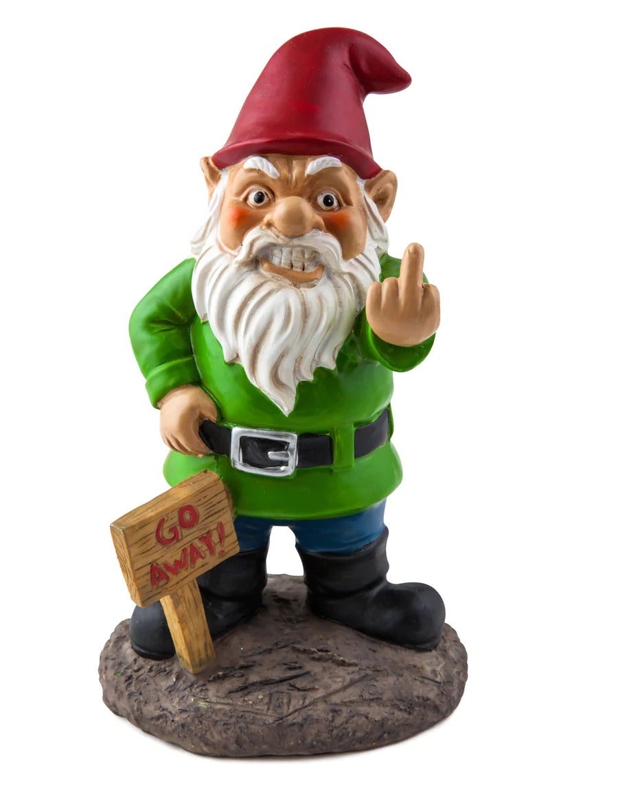 F off Angry rude finger garden gnome