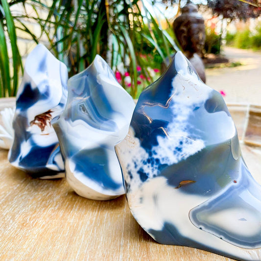 Ocean / Orca Agate crystal flame statue