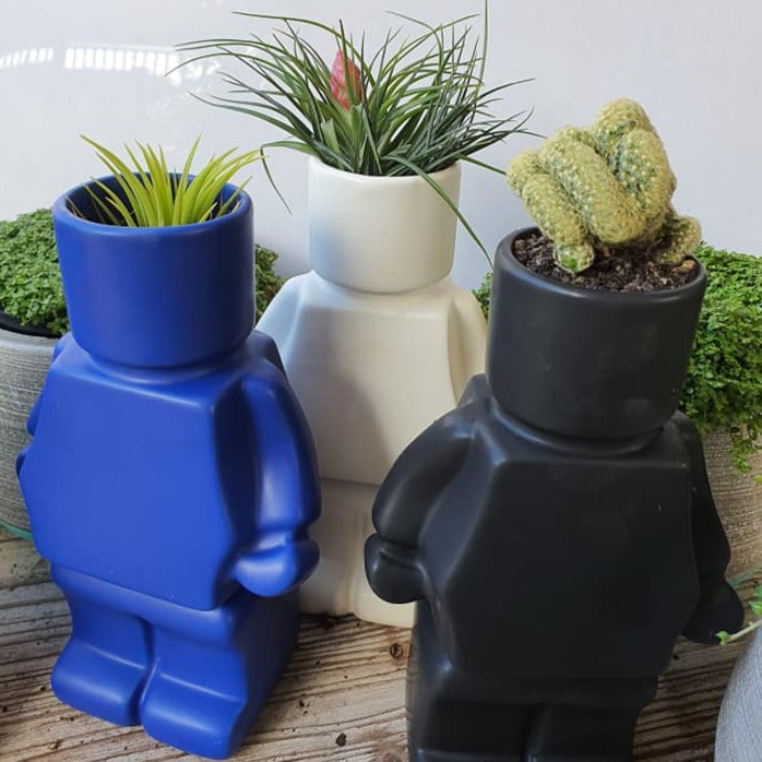 The original robot lego block human / character planter pot vase