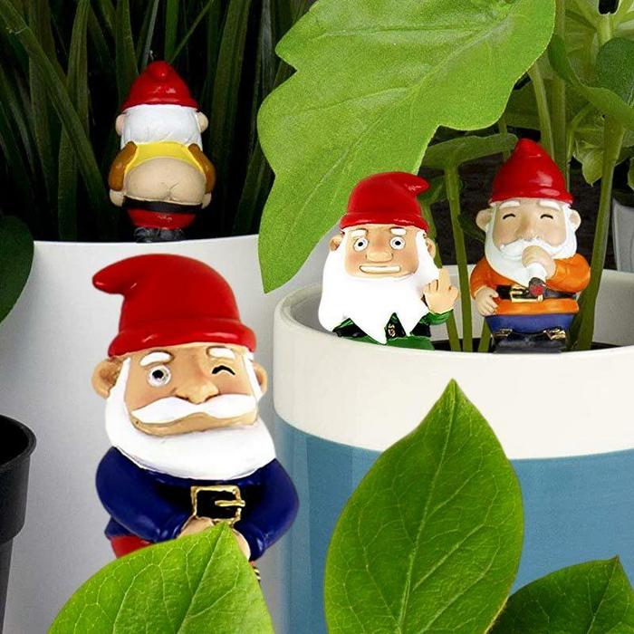 Cheeky / naughty gnomes plant lover mini statues