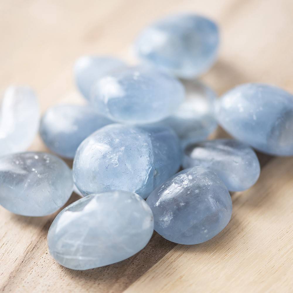 Celestite / celestine crystal tumble stone