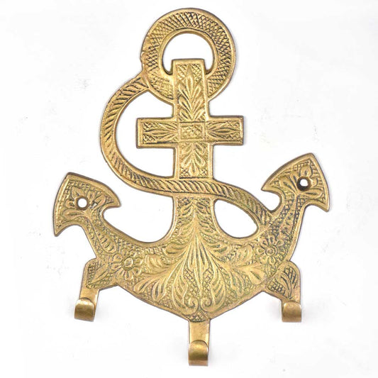 Anchor brass wall plaque with key hooks / wall hanging