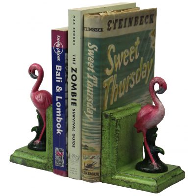 Pink flamingo vintage statue painted metal bookend - single or pair