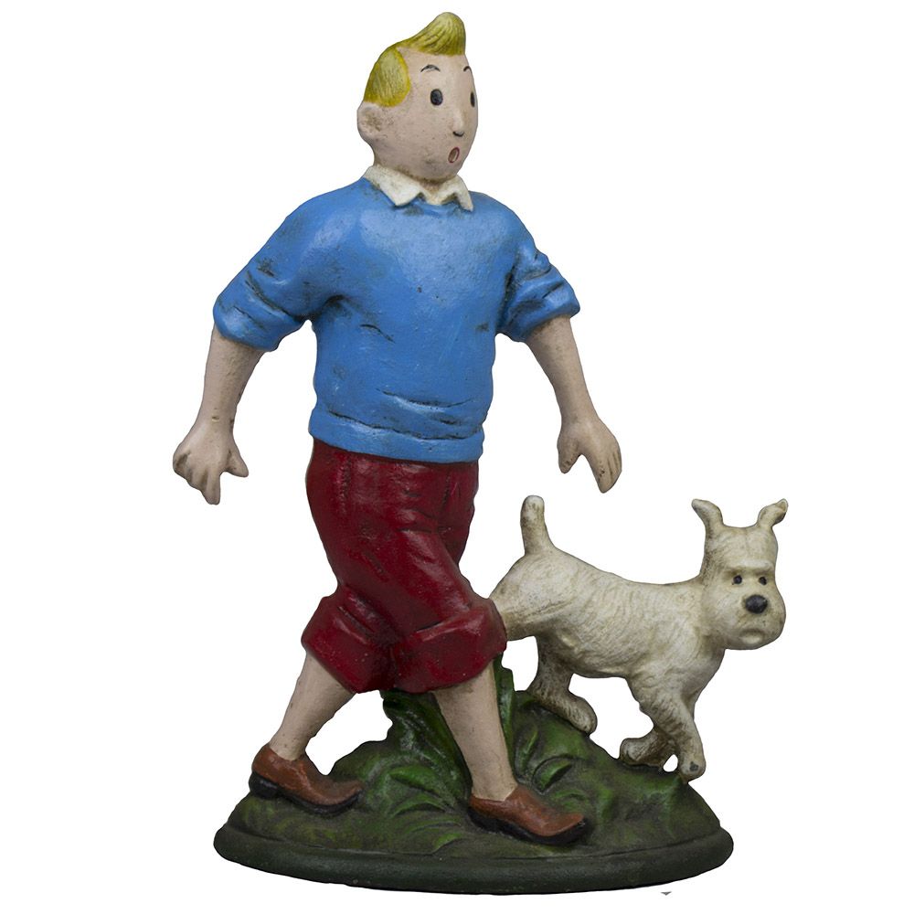 Collectible Tintin & Snowy dog hand painted metal statue / bookend / doorstop