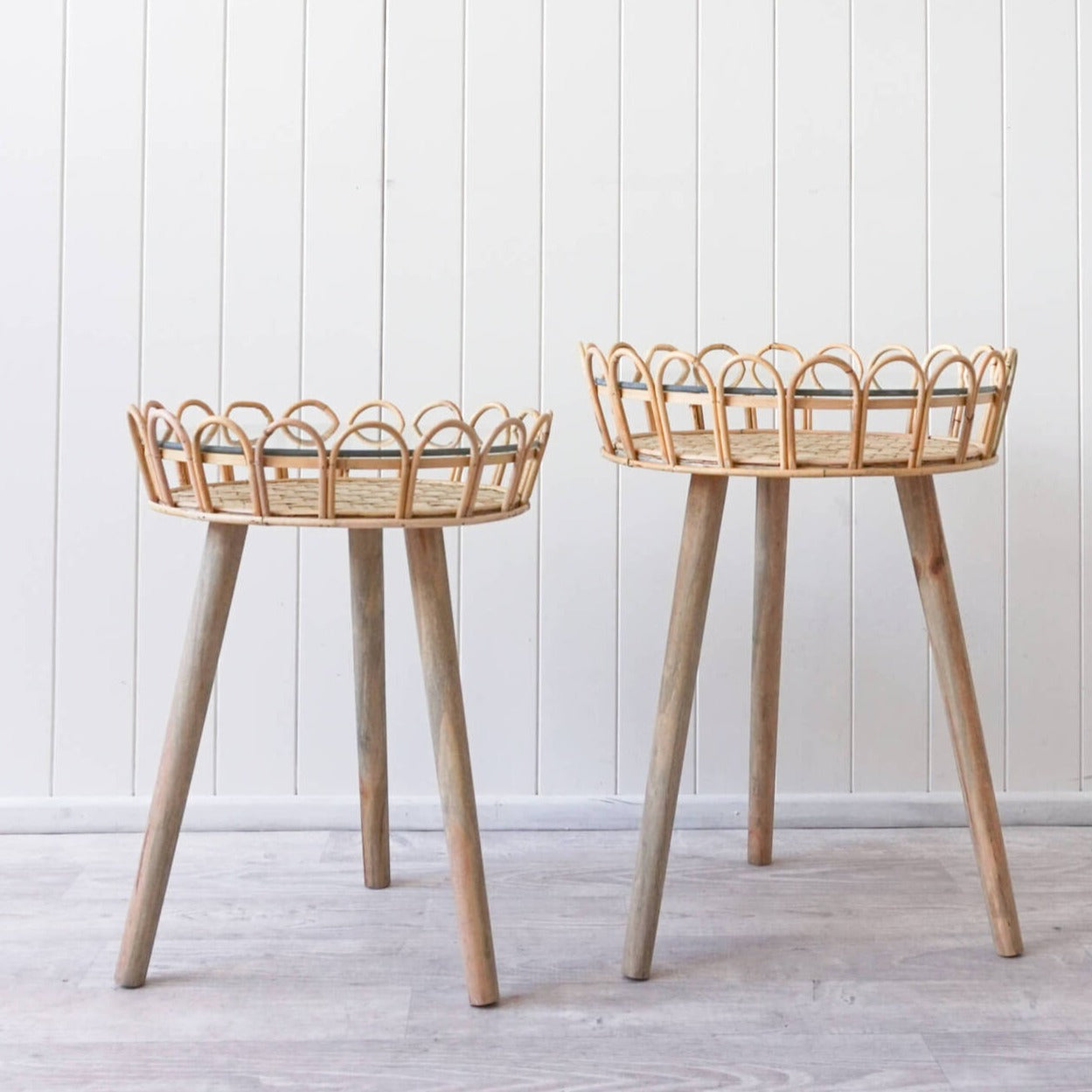 Cane, rattan and glass top side wood table