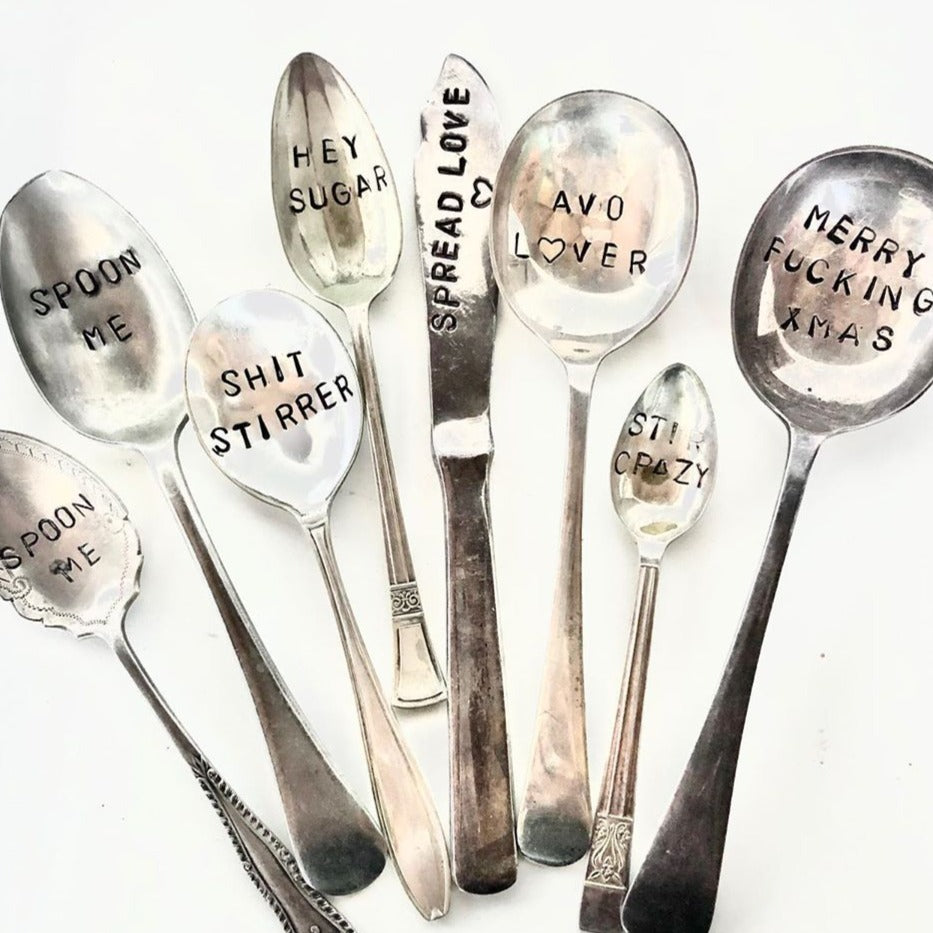 Custom made hand stamped vintage silver cutlery