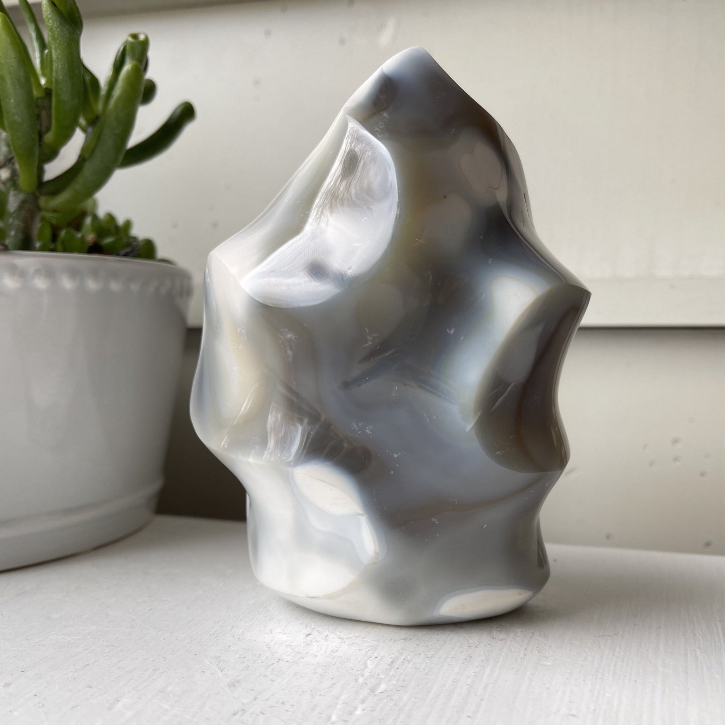 Ocean / Orca Agate crystal flame statue