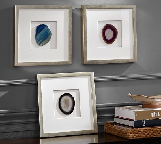 Agate framed crystal slice wall hanging - glass box frame