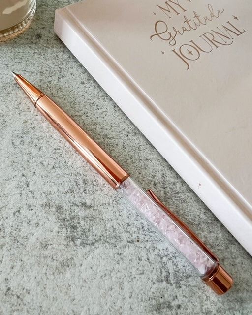 Rose quartz crystal pen and gratitude journal notebook set