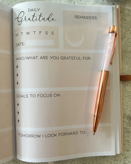 Rose quartz crystal pen and gratitude journal notebook set