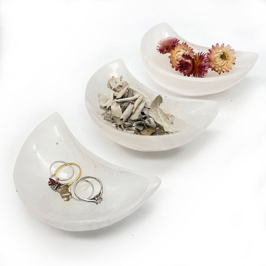 Moon selenite crystal carved bowl