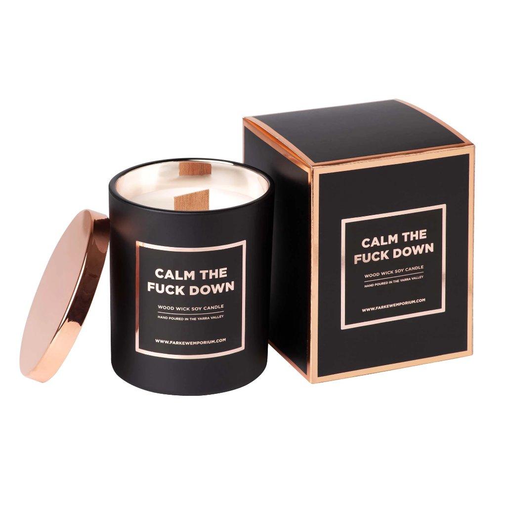 Calm the f*ck down woodwick soy candle