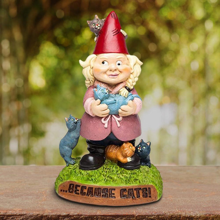 Crazy cat lady statue gnome