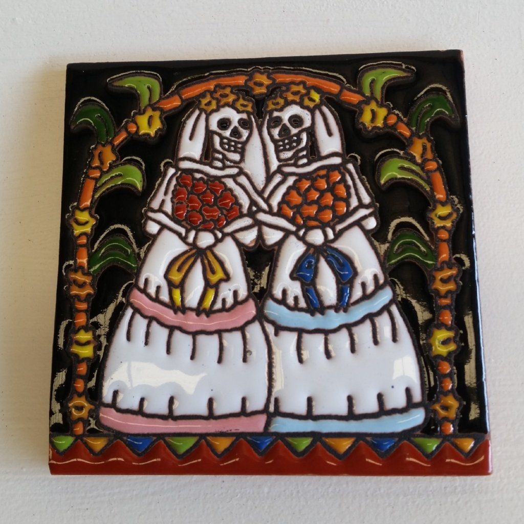 Day of dead skeleton same sex / LGBTIQ wedding handmade tile wall hanging