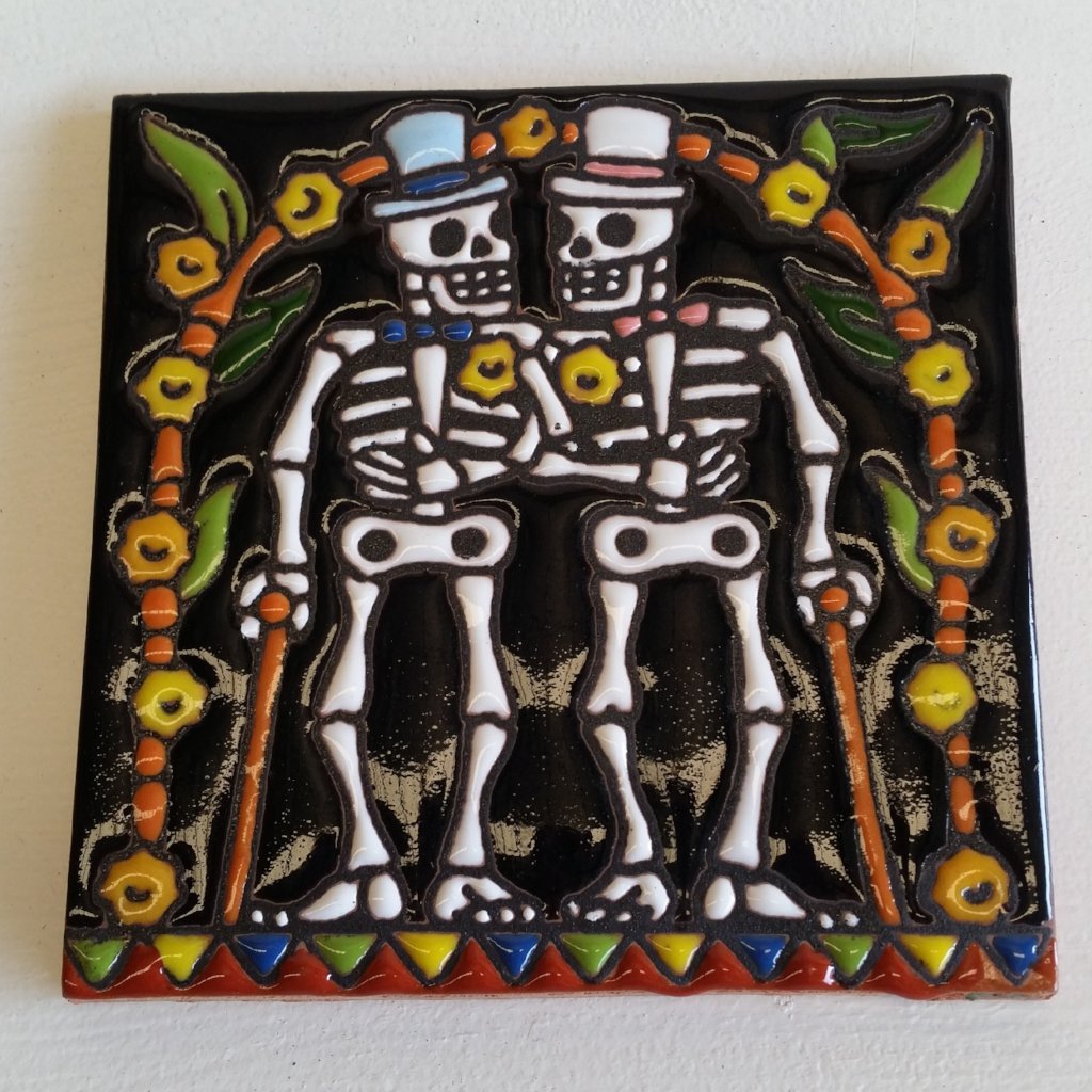 Day of dead skeleton same sex / LGBTIQ wedding handmade tile wall hanging