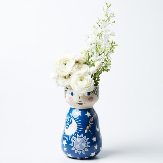 Moon celestial lady hand painted face vase planter pot