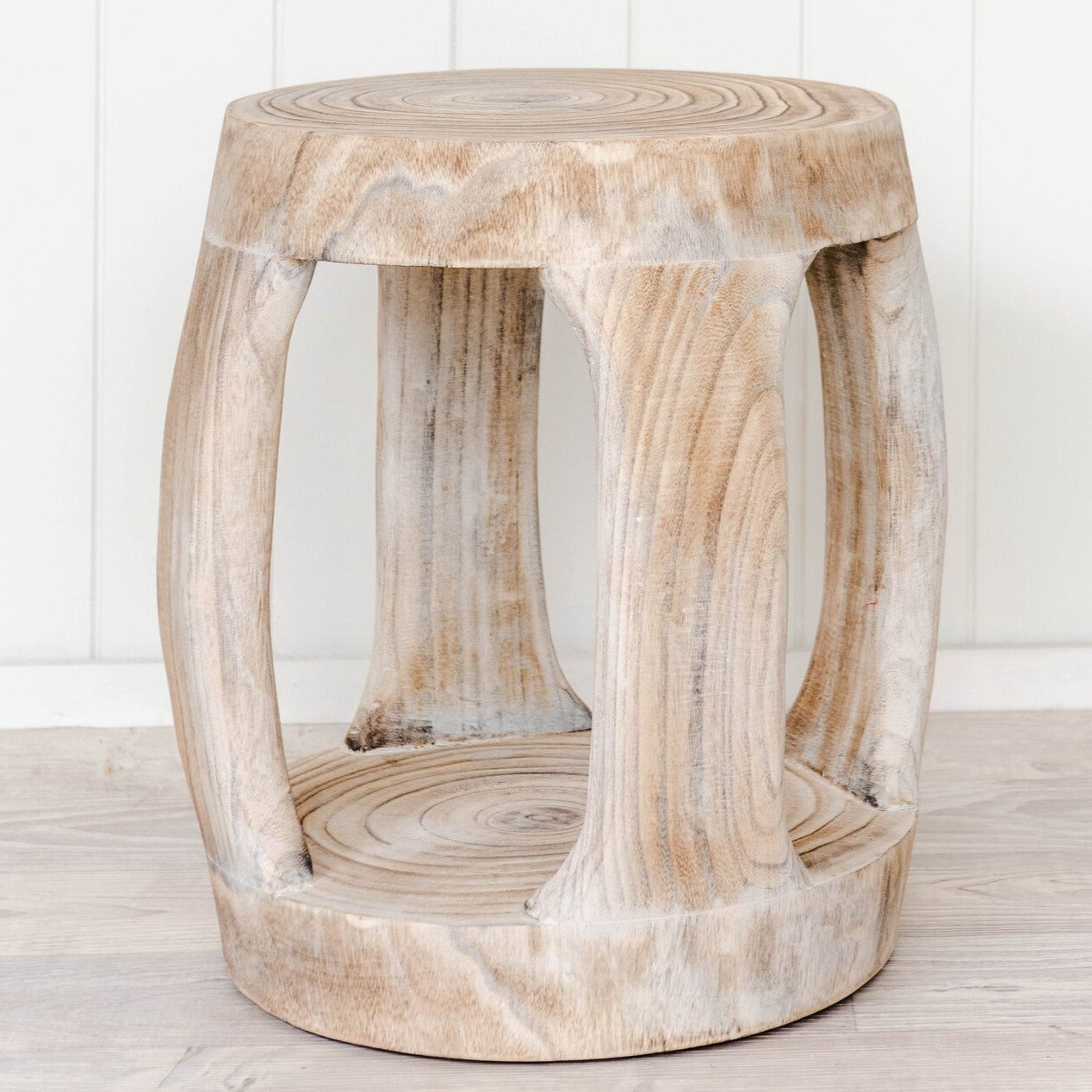 White wash wooden stool / side table
