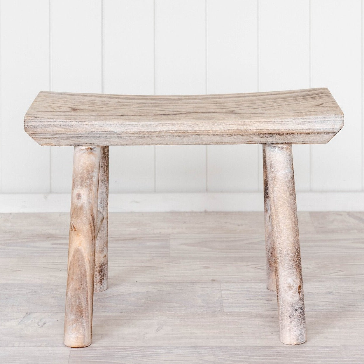 Wooden plant table / white wash wood bench stool