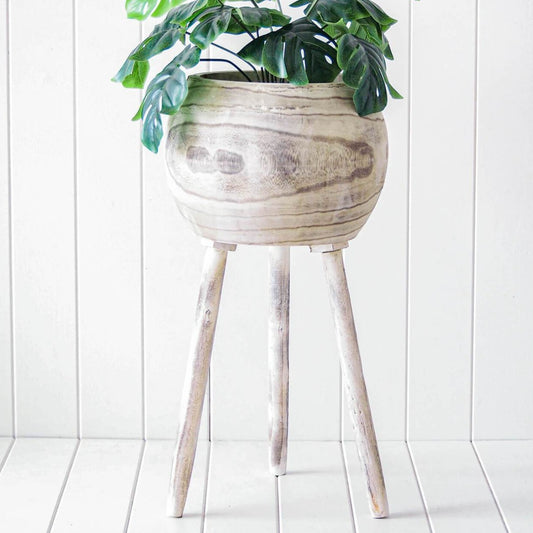 White wash wood planter pot with legs
