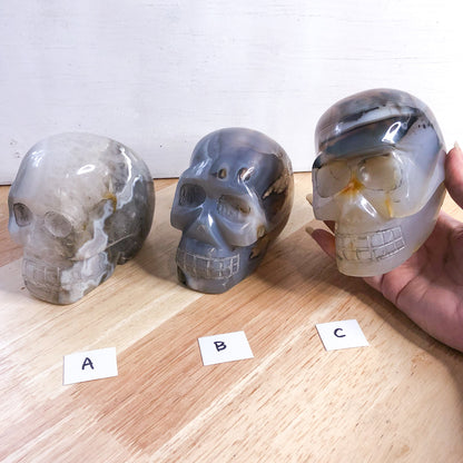 Natural Agate crystal hand carved skull statue XL