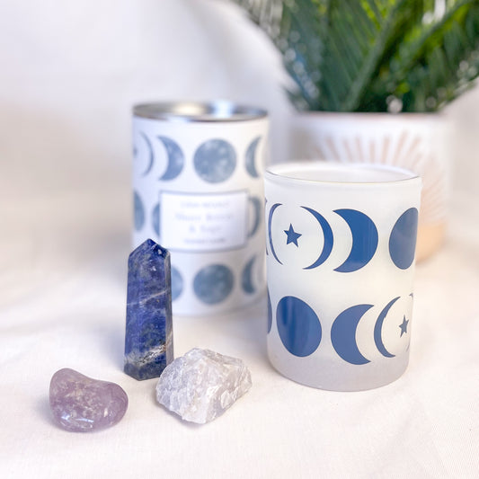 Blue luna moon phases glass scented candle