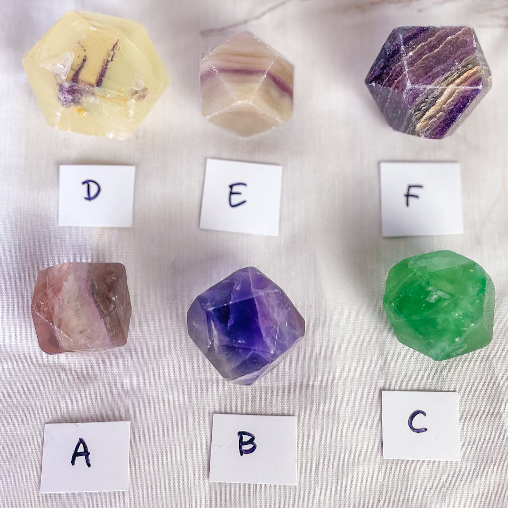 Fluorite crystal polished 10-12 sided shape polyhedron - large polished stone