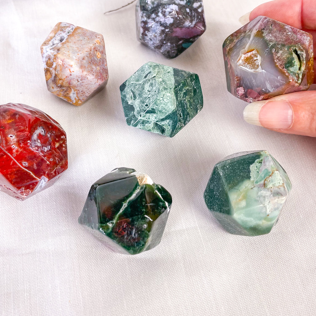 Ocean jasper crystal polished 10-12 sided shape polyhedron - large polished stone