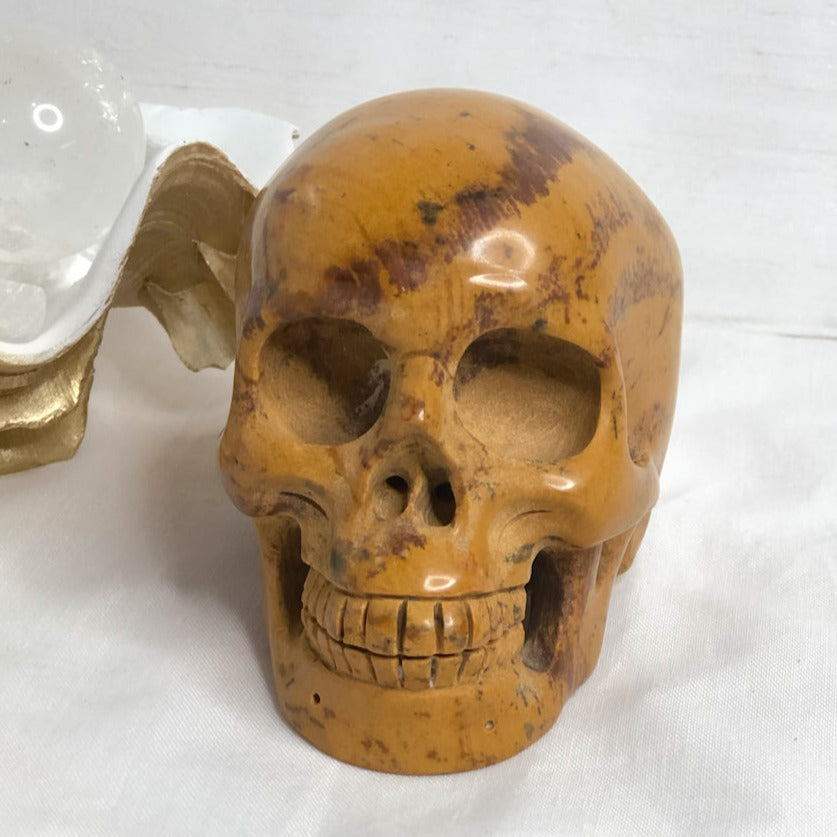 Jasper crystal hand carved skull statue XL