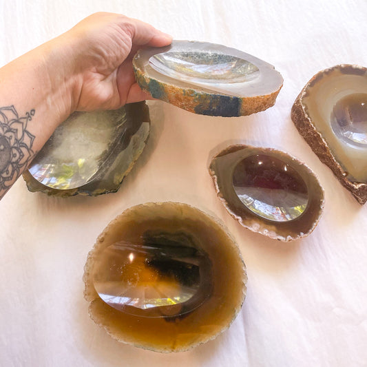 Agate slice slab crystal stone ring dish / trinket carved bowl