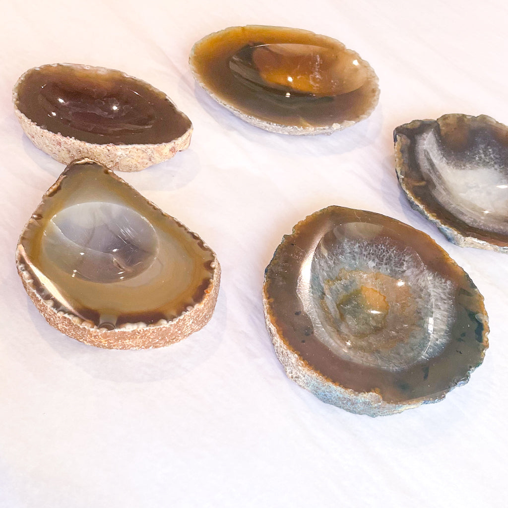 Agate slice slab crystal stone ring dish / trinket carved bowl