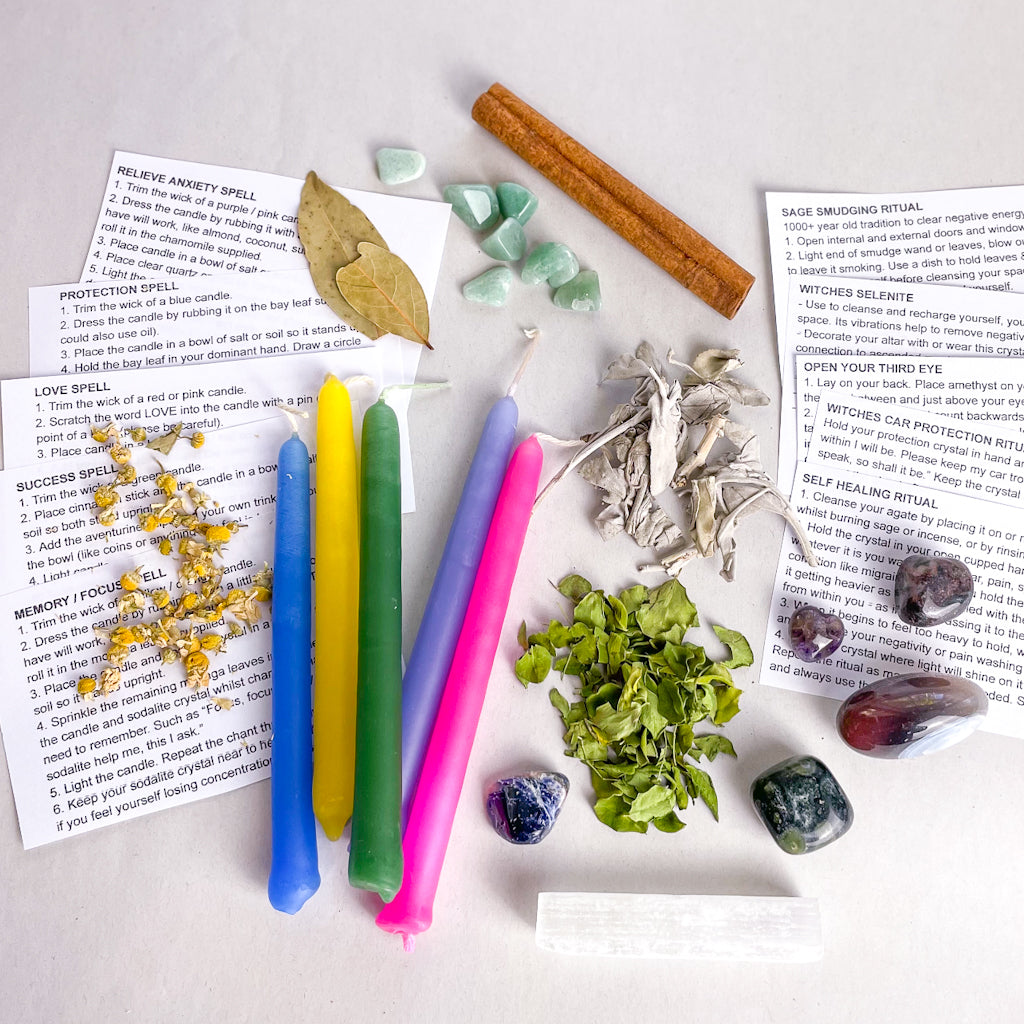 Witches spells, rituals & crystals kit - protection, love, lucky gift box
