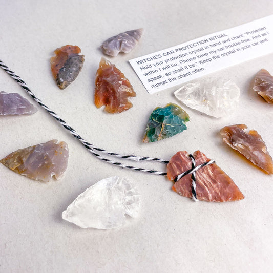Witchy protection crystal arrow head raw carved stone