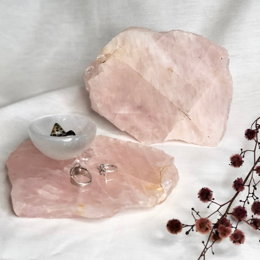 Rose Quartz crystal polished slab / tray