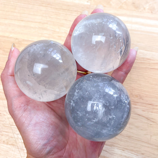 Clear optical calcite with rainbows polished sphere crystal ball