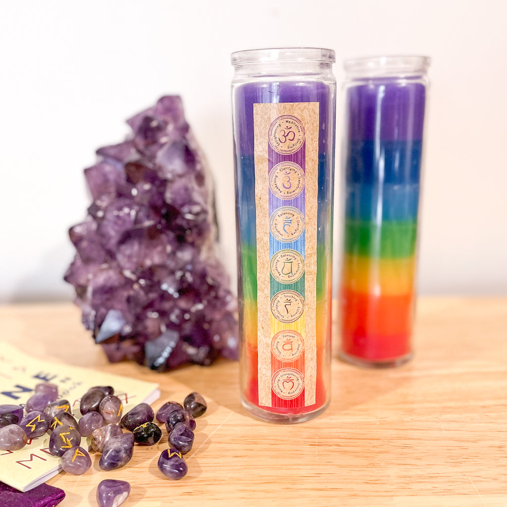 Good luck chakra rainbow prayer candle