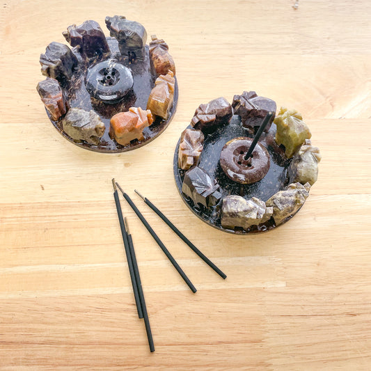 Lucky elephant crystal soapstone sphere stand  / incense holder