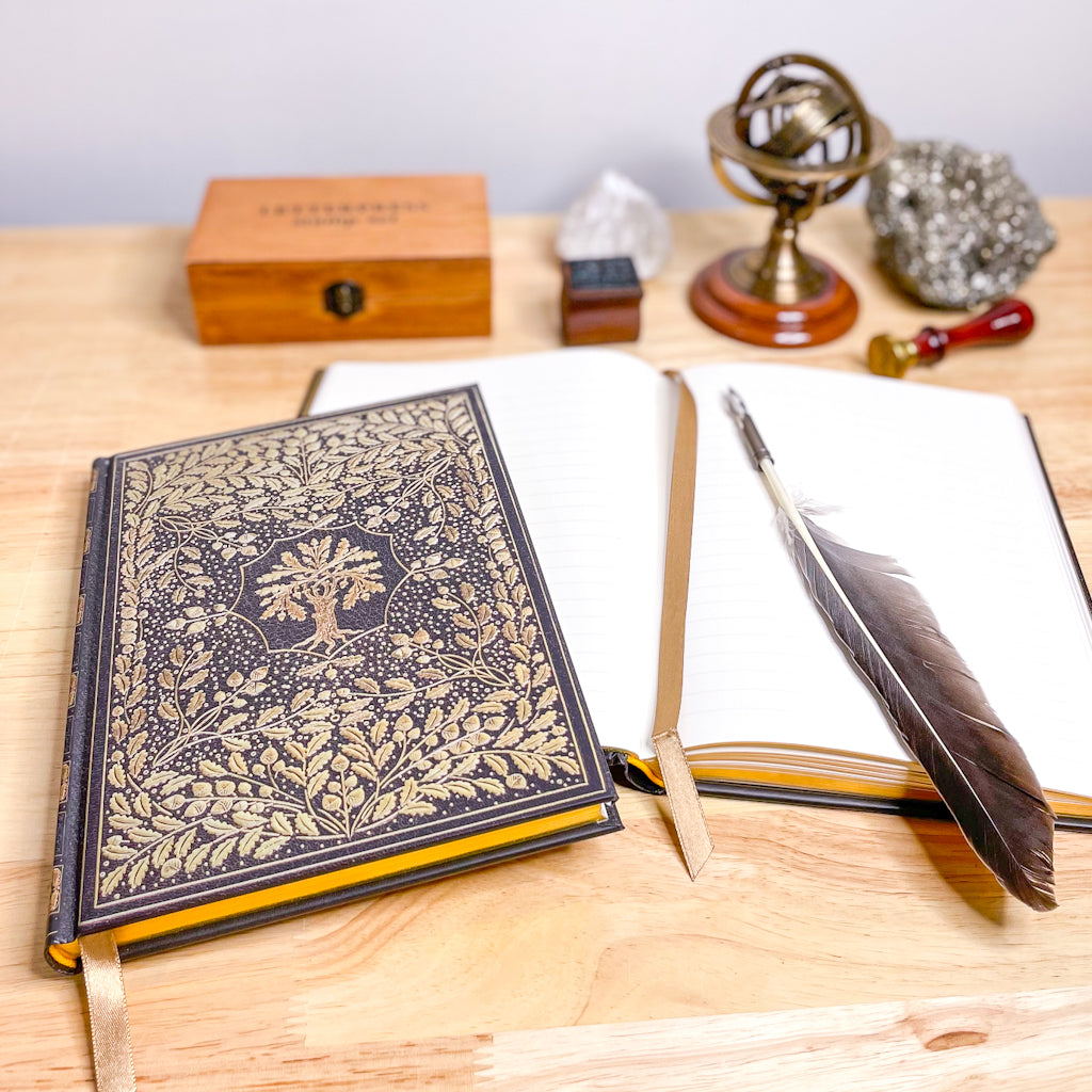 Hard cover mystic tree of life black gold embossed journal