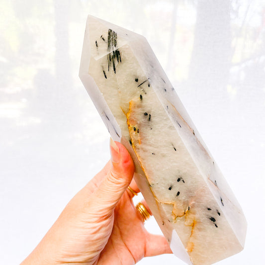 Yin Yang Tourmaline in quartz rutile crystal tower generator XL