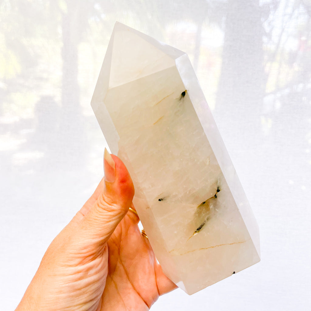 Yin Yang Tourmaline in quartz rutile crystal tower generator XL