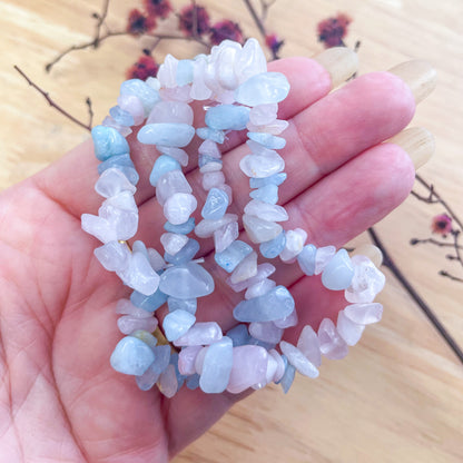 Morganite & aquamarine crystal chip bracelet