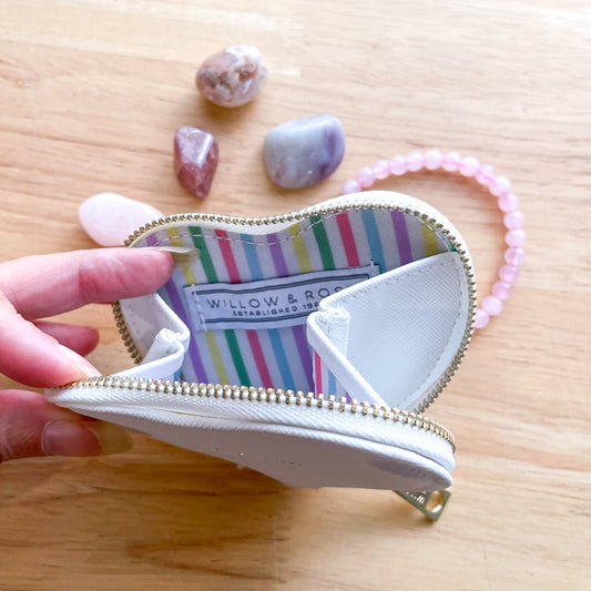 Treasure trove heart shaped crystal coin purse