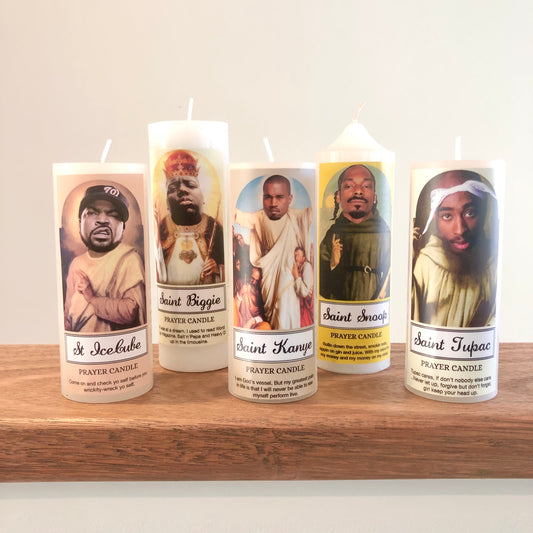 Hip hop rapper celebrity prayer candle - Rap gods - Biggie, Tupac, Snoop, Ice Cube, Kanye