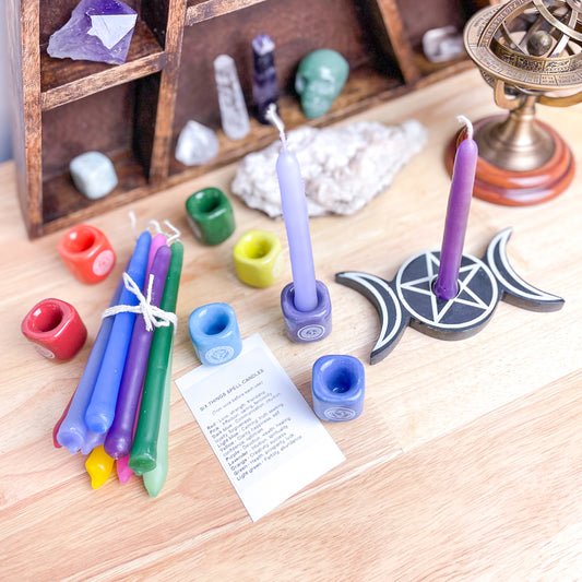 Hand made non toxic chakra colour spell taper candles