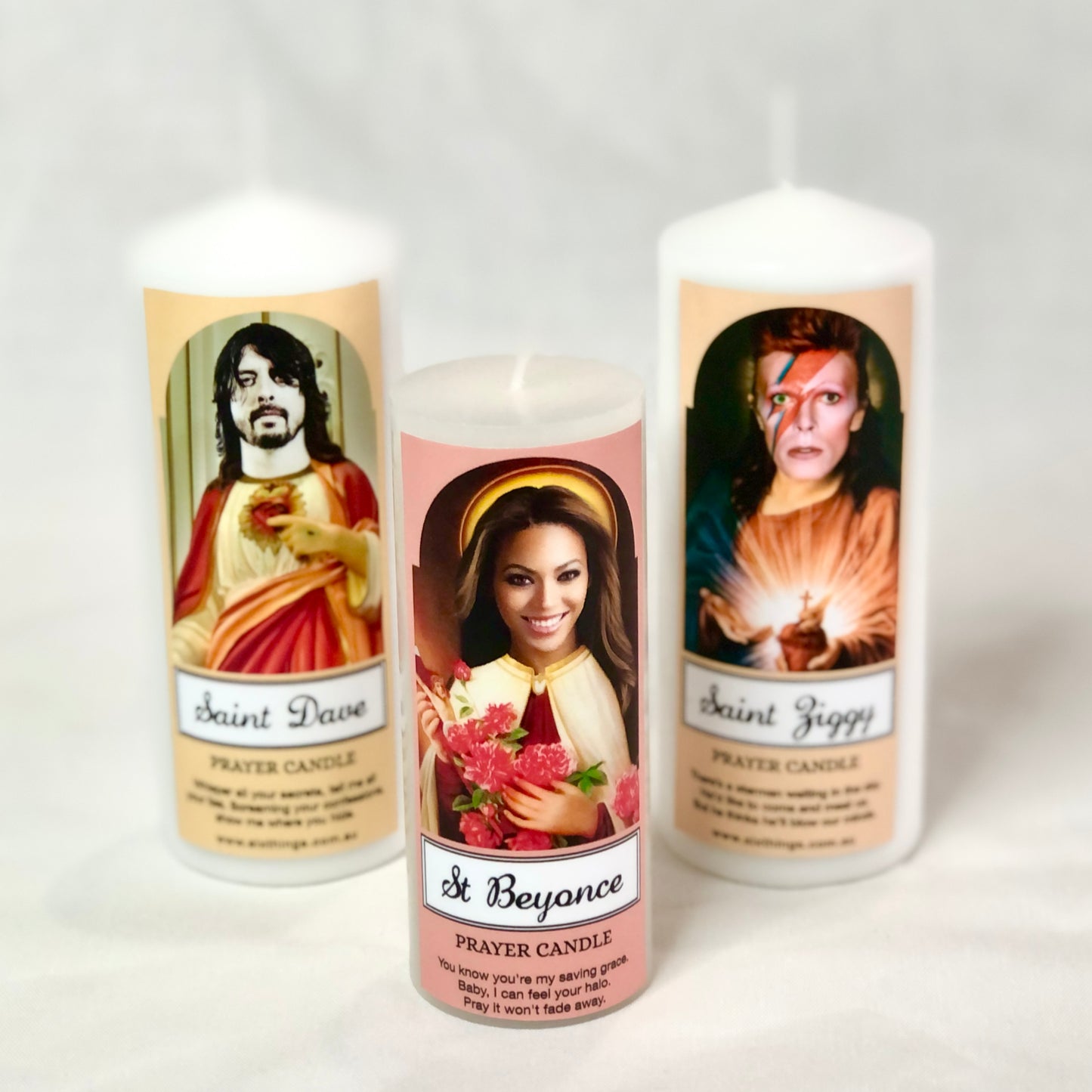 Music gods prayer candle - Beyonce, David Bowie, Dave Grohl