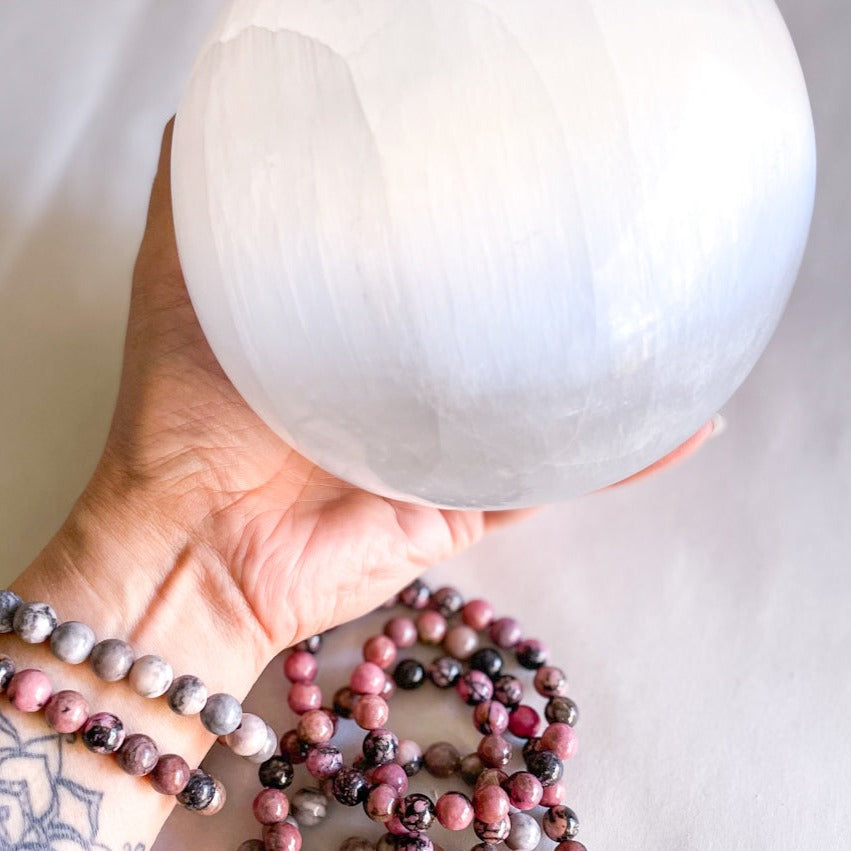 Moon gypsy fortune teller polished selenite crystal sphere L-XL