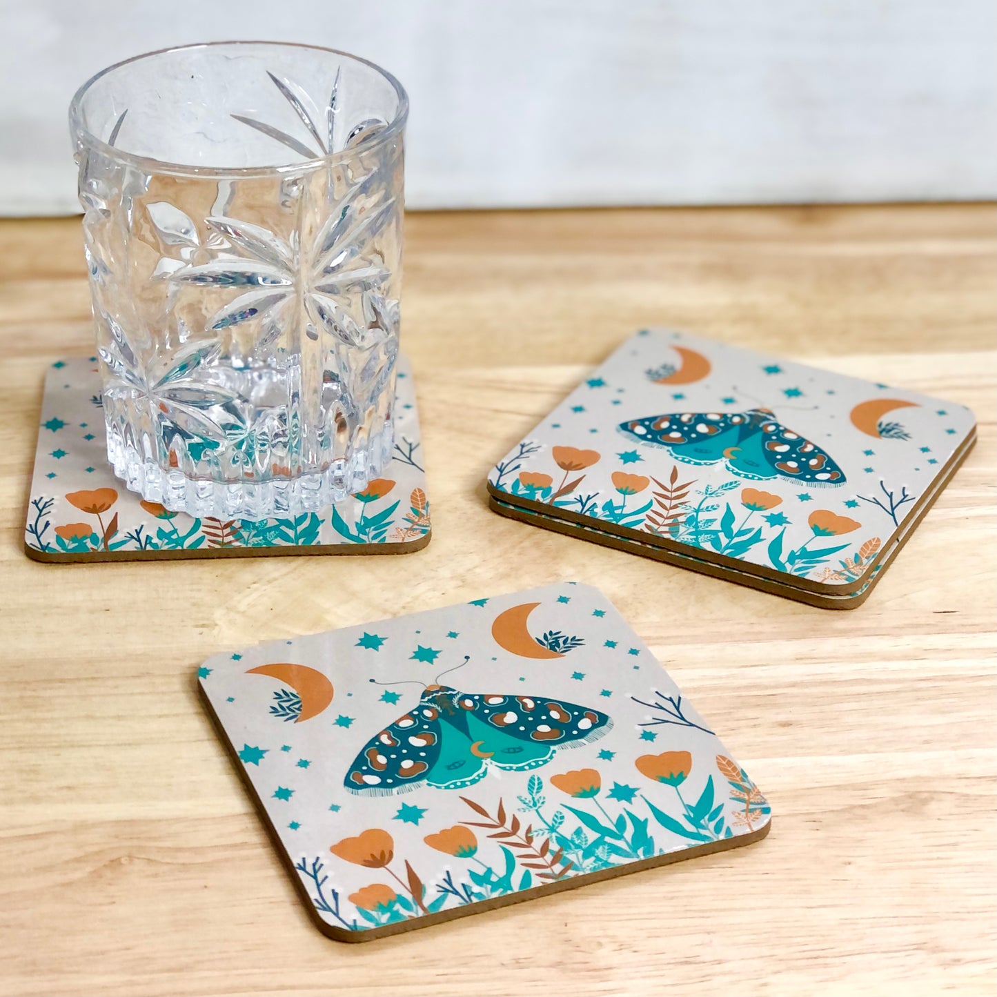 Moon & butterfly coaster set