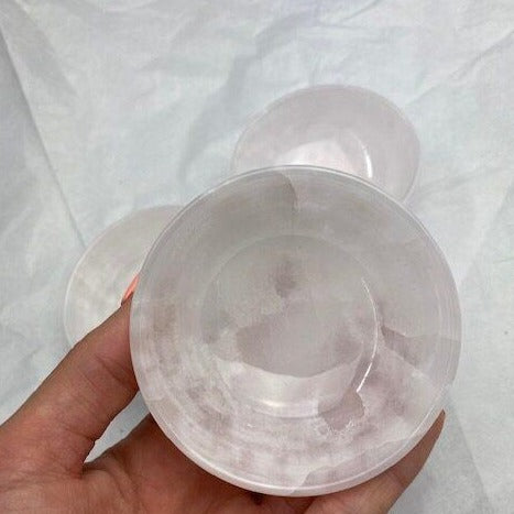 Mangano calcite pink crystal carved bowl