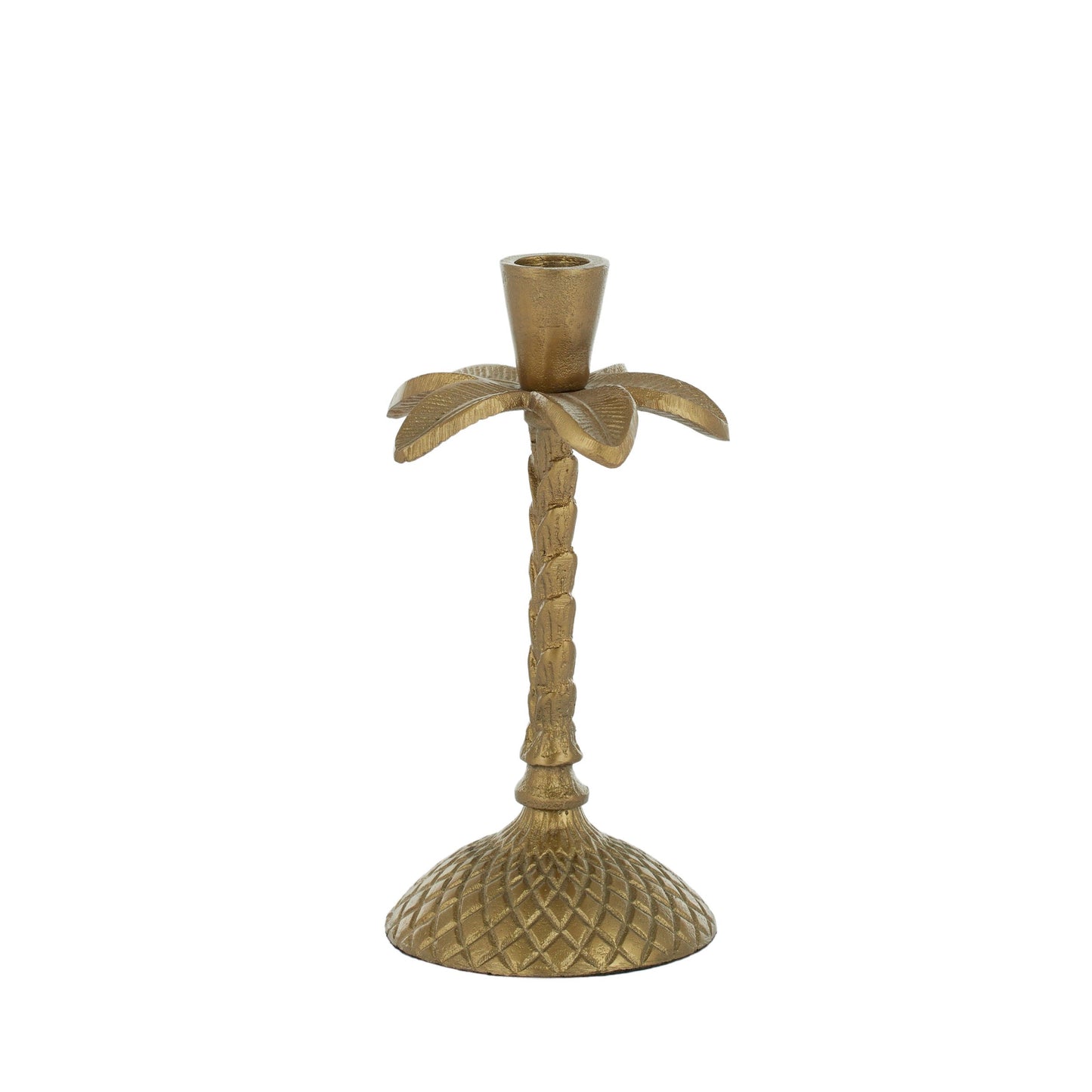 Palm tree tarnished brass candle holder