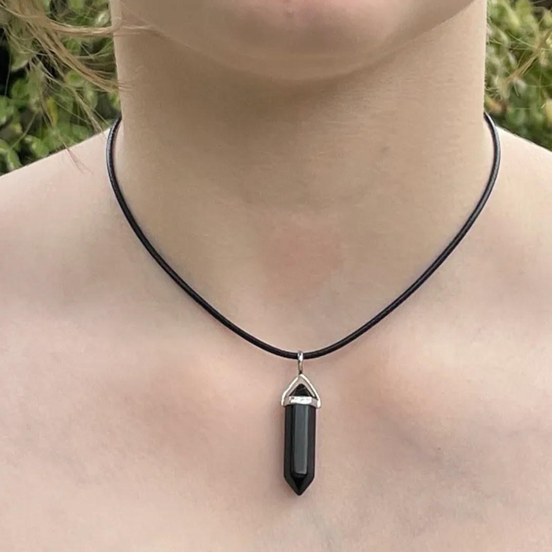 Obsidian Crystal pendant double terminated